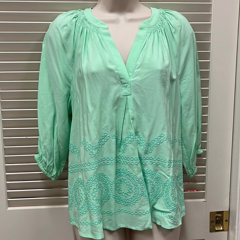 Crown & Ivy Lime Embroidered Blouse